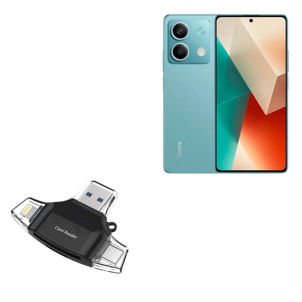 BoxWave Smart Gadget Compatible with Xiaomi Redmi Note 13 4G - AllReader SD Card Reader, microSD Card Reader SD Compact USB - Jet Black