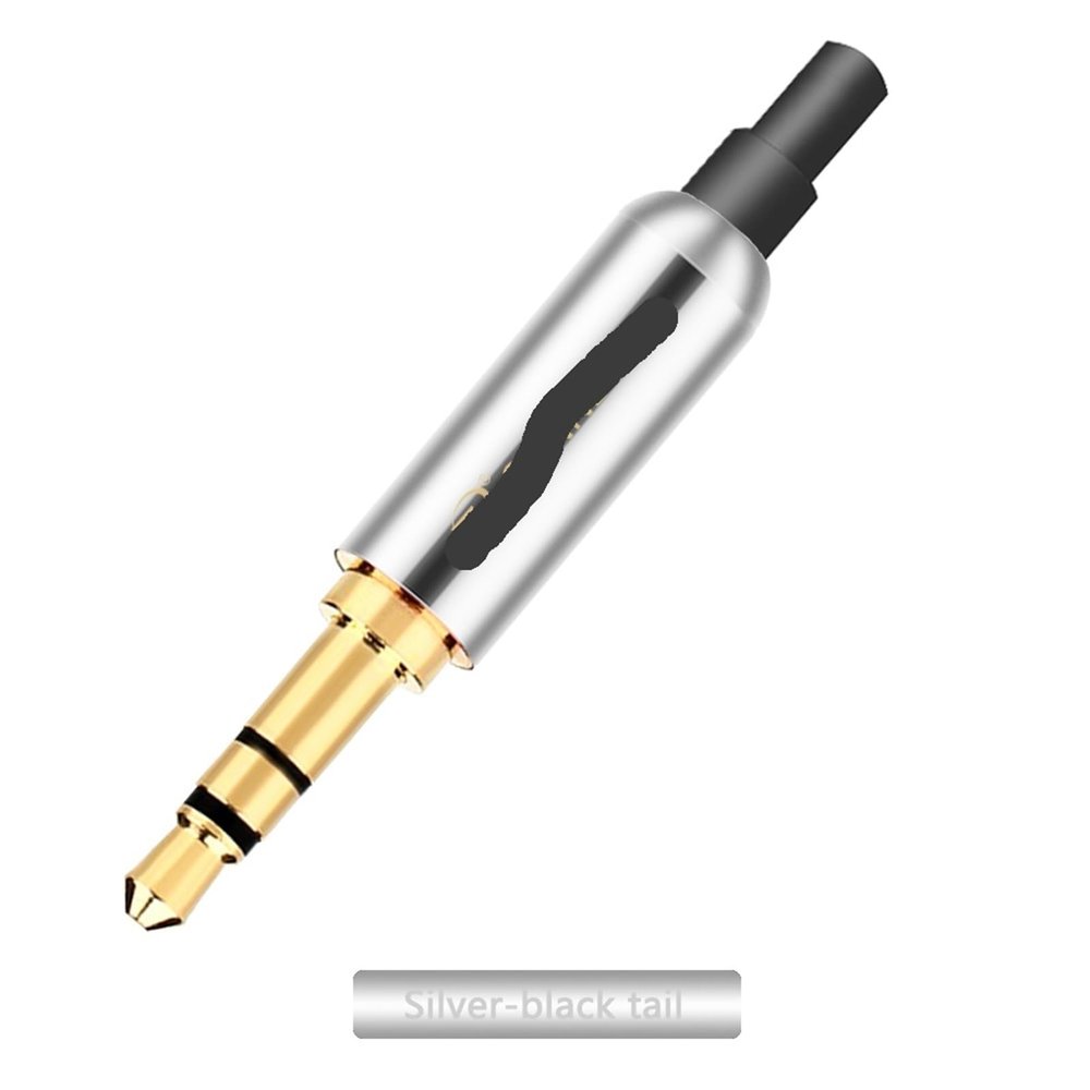 10Pcs/lot Copper Audio Jack 3.5mm 3 Poles Stereo Connector Earphone Jack 3.5mm Male Plug with Tail Plug (Color : Silver-Black Tail)