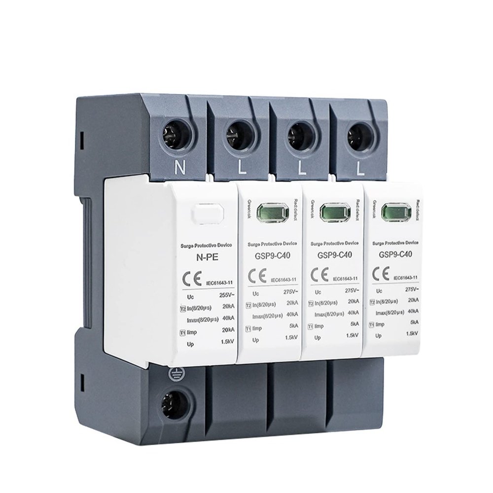 GSP9 4Pole Surge Protector 20KA-40KA SPD AC275V AC385V 400V 440V SPD House Surge Protector 1P+N Rail 1Pcs (Size : 4P AC440V 40KA)