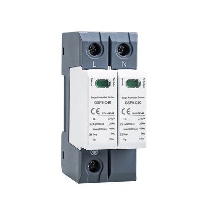 GSP9 2Pole Surge Protector 20KA-40KA SPD AC275V AC385V 400V 440V SPD House Surge Protector 1P+N Rail 1Pcs (Size : 2P AC440V 40KA)