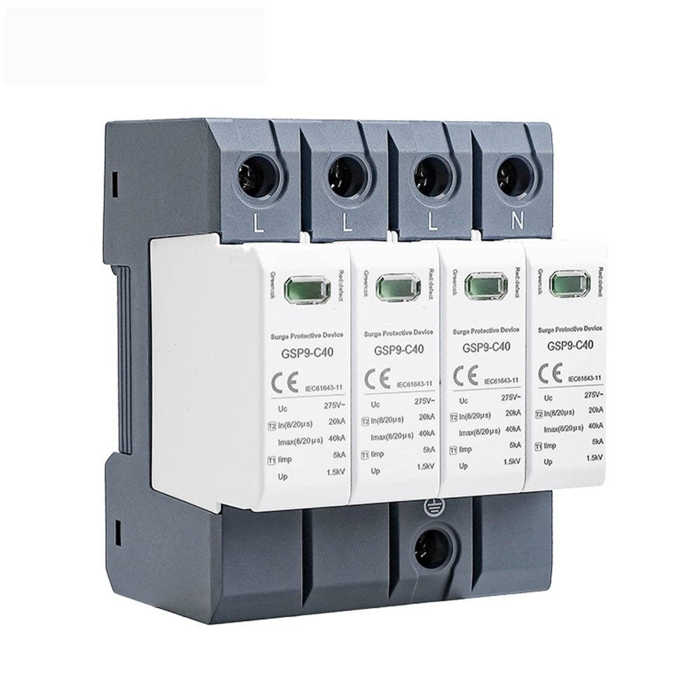 GSP9 4Pole Surge Protector 20KA-40KA SPD AC275V AC385V 400V 440V SPD House Surge Protector 1P+N Rail 1Pcs (Size : 4P AC400V 40KA)