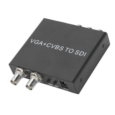 VGA CVBS to SDI Converter, Professional Aluminium Alloy VGA AV to Dual SDI Converter Adapter, Support SD 3G SDI 1080P (US Plug)