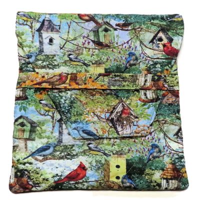 EReader Quilted Sleeve, Your Choice of Small or Large Book Sleeve, Quilted, Padded, Songbirds and Birdhouses