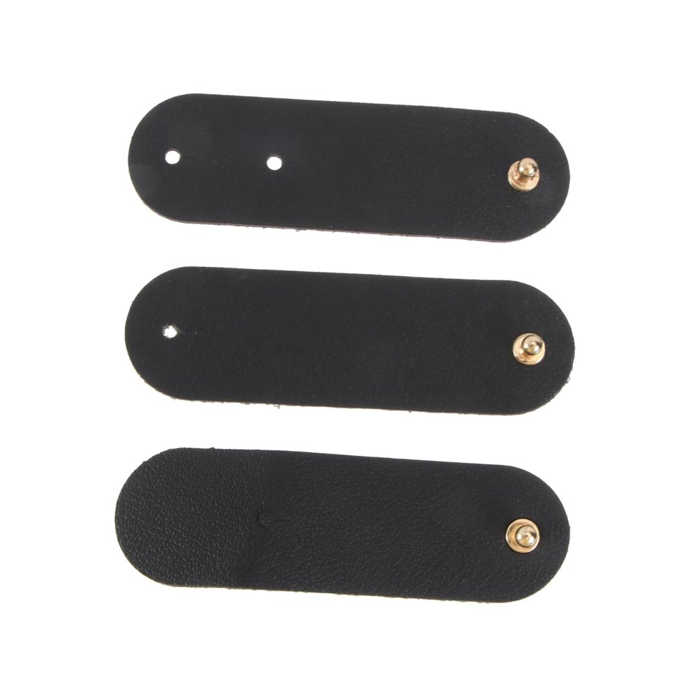 LIFKICH 3pcs Handmade Leather Cable Organizer for Headphones and Chargers Earphone Winder USB Holder Black Cord Management
