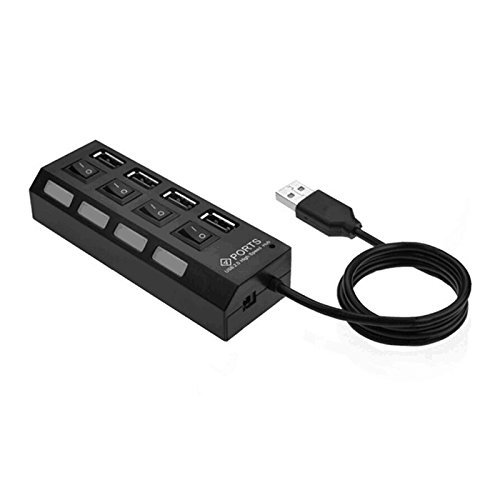 Pasuihcay USB4 Port 2 Splitter with Switch HUB 4-Hole Switch HUB USB2.0 hub Multifunction, black
