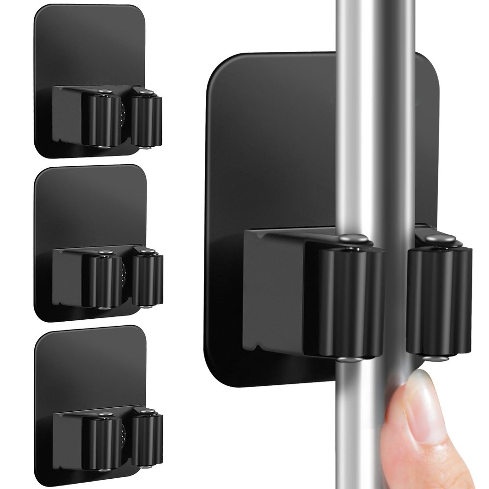 DOMAXCAI 8 Pack Broom Holder Wall Mount, Improved Super Anti-Slip Mop and Broom Holder Wall Mount, Broom Hanger Gripper for Kitchen, Bathroom, Closet, Garden Garage, Black