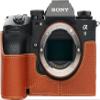 A9 III Camera Case, BMAOLLONGB Handmade Genuine Real Leather Half Camera Case Bag Cover for Sony A9 III Camera Bottom Opening Version + Hand Strap (Brown) view 1