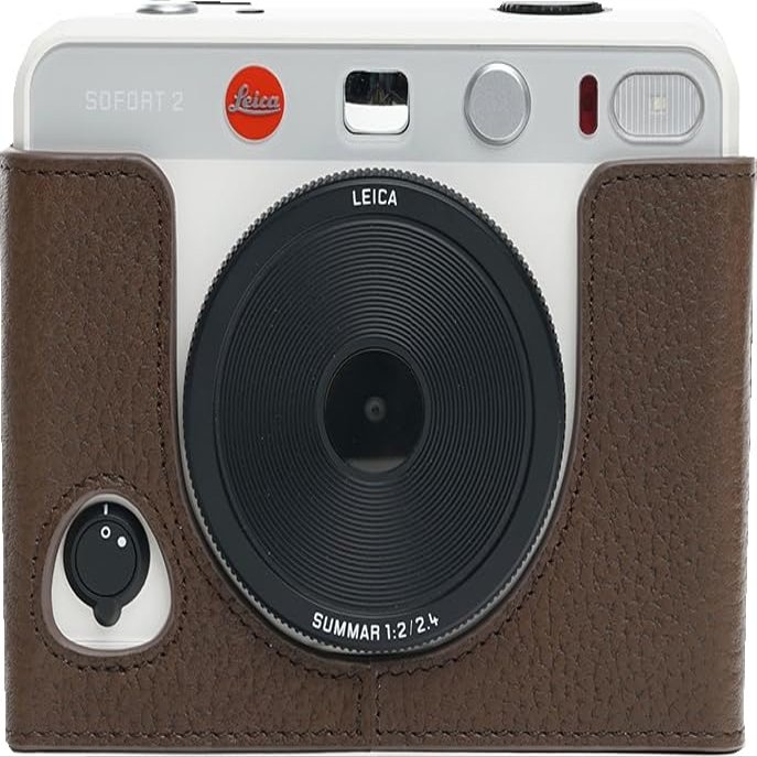 BMAOLLONGB SOFORT 2 Camera Case, Handmade Genuine Real Leather Half Camera Case Bag Cover for Leica SOFORT 2 Camera Bottom Opening Version + Hand Strap (Coffee)