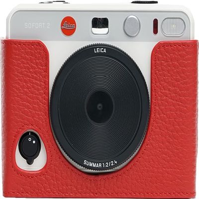 BMAOLLONGB SOFORT 2 Camera Case, Handmade Genuine Real Leather Half Camera Case Bag Cover for Leica SOFORT 2 Camera Bottom Opening Version + Hand Strap (Red)