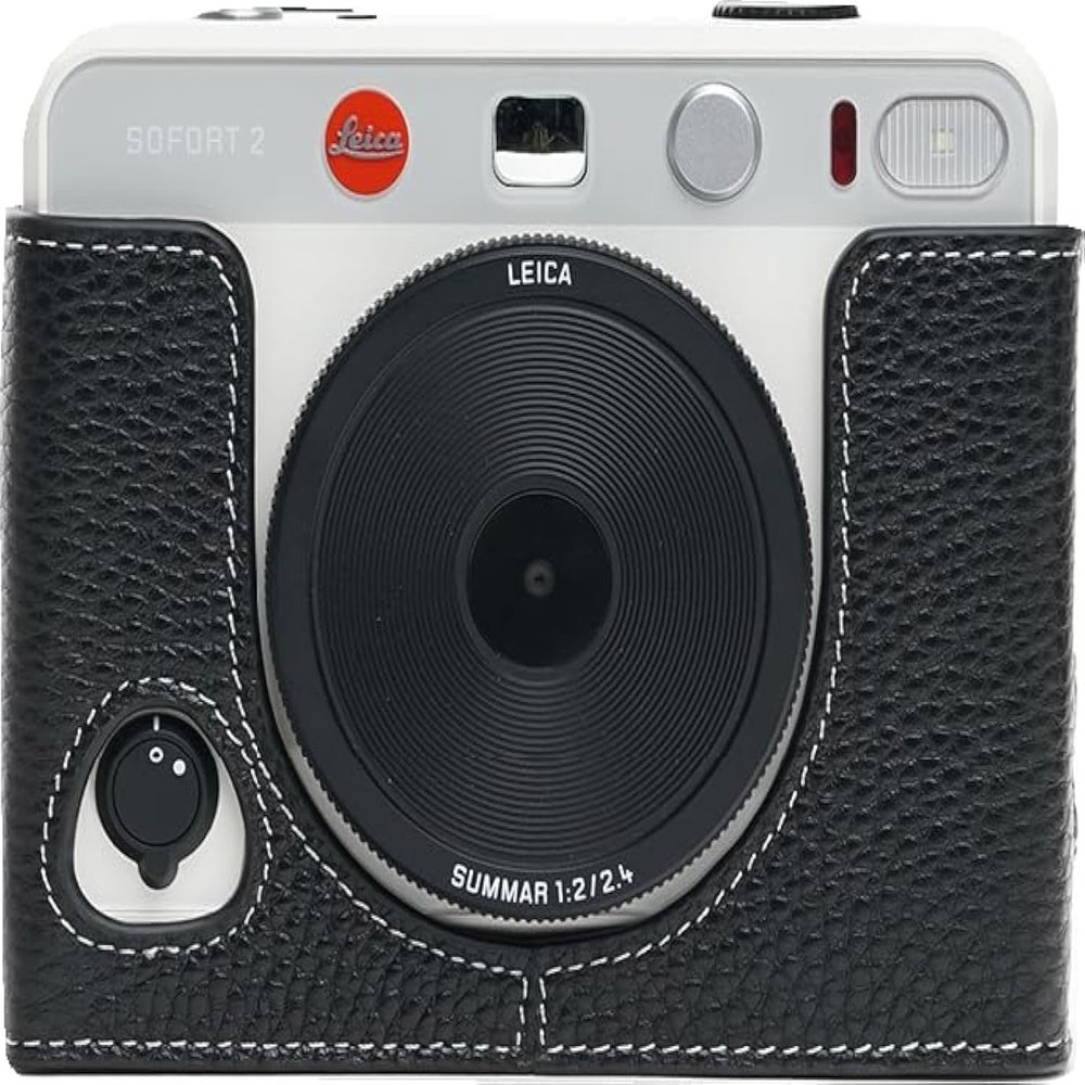 BMAOLLONGB SOFORT 2 Camera Case, Handmade Genuine Real Leather Half Camera Case Bag Cover for Leica SOFORT 2 Camera Bottom Opening Version + Hand Strap (Black)