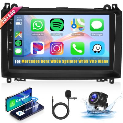 2+64G for Mercedes Benz Sprinter B200 W169 W245 W639 Viano Vito W906 2008-2011 Android Car Radio Stereo,Wireless Carplay Android Auto 9" Bluetooth Car Audio GPS WiFi DSP Backup Camera FM SWC