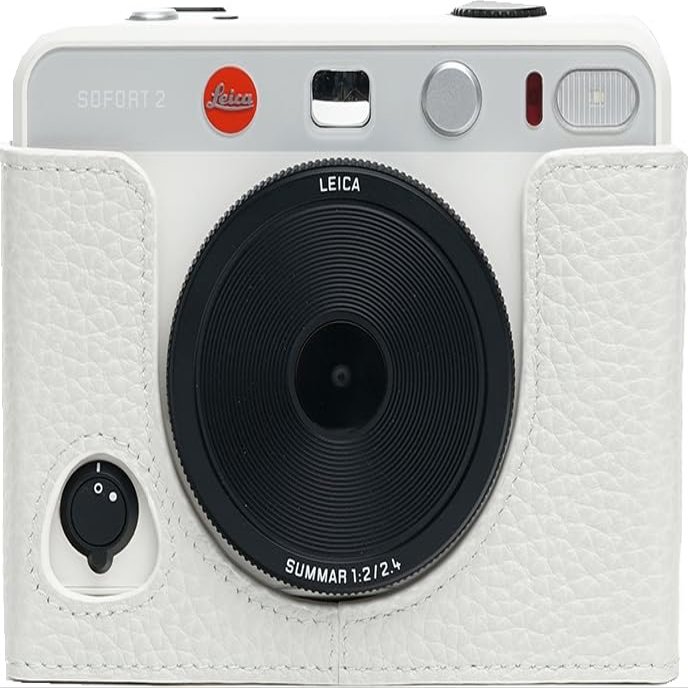 BMAOLLONGB SOFORT 2 Camera Case, Handmade Genuine Real Leather Half Camera Case Bag Cover for Leica SOFORT 2 Camera Bottom Opening Version + Hand Strap (White)