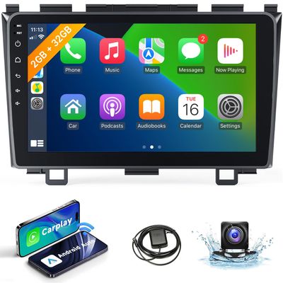 Naifay Android Car Stereo for Honda CRV 2007 2008 2009 2010 2011 Wireless CarPlay Android Auto, 2+32G 9inch Touchscreen Car Radio Bluetooth Backup Camera In Dash GPS Head Unit WIFI FM SWC Split Screen