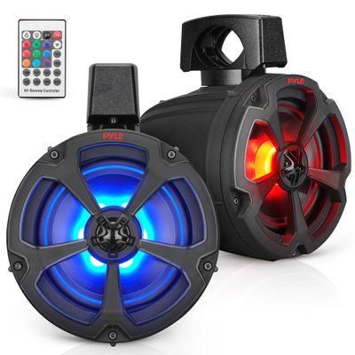 Pyle Marine Speakers, Boat Speakers, Waterproof Speakers, 6.5 Water-Resistant Bluetooth, 1200 Watt, RGB Lights, Remote Control, Aux Input, Universal Mounting Brackets, ATV, UTV, Jeep, PLUTV65BTR