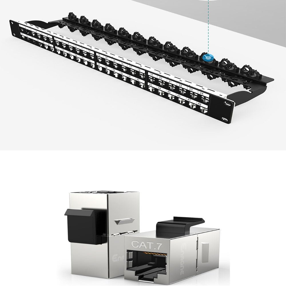 Enmane 48Port Blank Keystone Patch Panel Rackmount&Wall Mount 1U 19-inch Network Patch Panel&Cat7 Keystone Coupler RJ45 Coupler