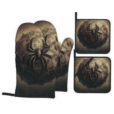 CSGJMYGS Oven Mitts and Pot Holders Set of 4 Heat Resistant Oven Glove and Hot Pads Ball Spider Web Kitchen Oven Mittens Non-Slip Potholder for Cooking Baking Grilling