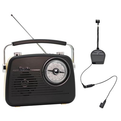D216 Radio Portable Vintage Shortwave AM FM BT Speaker MP3 Player(Black) and AN03 Shortwave FM Reel Antenna Telescopic External Antenna Enhance Radio Signal Reception