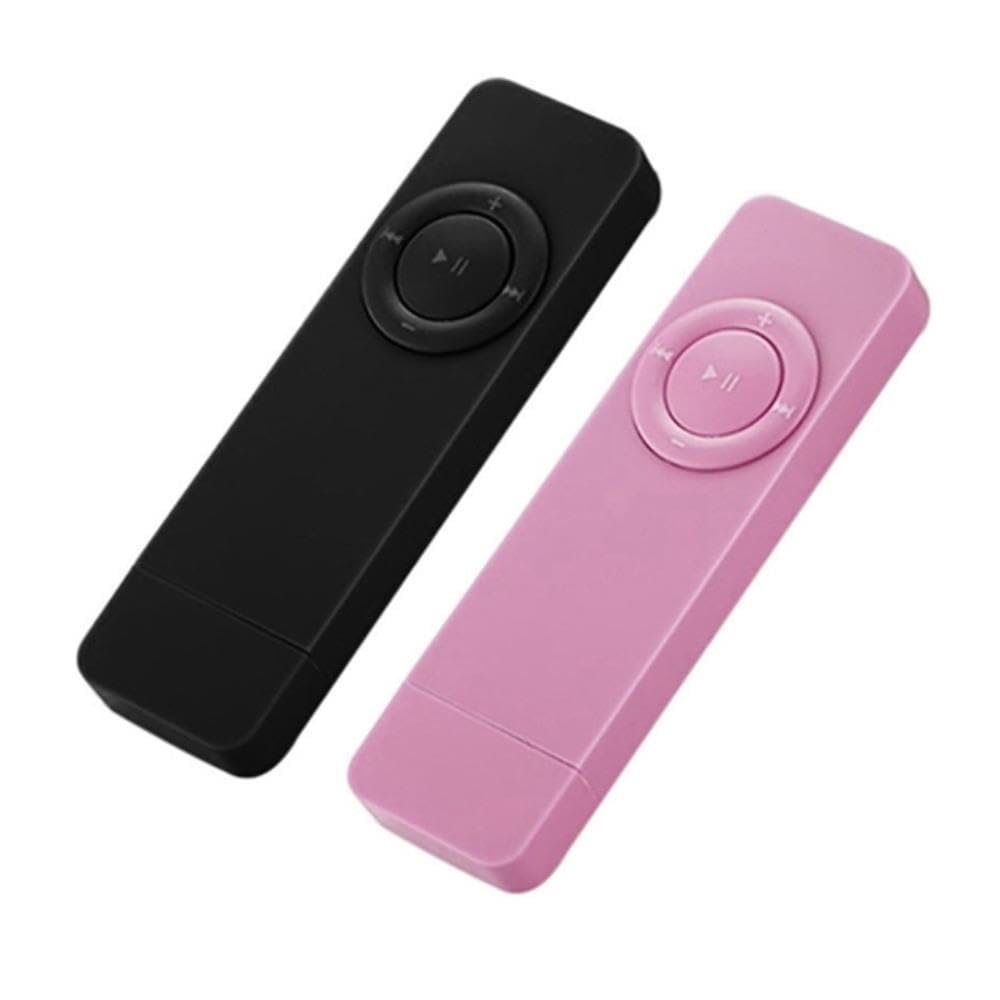 for 2Pcs Portable USB Sport U Disk Mini Mp3 Music Player Support 32GB TF Card(Black Pink)