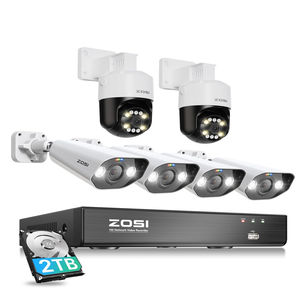 ZOSI 8CH 4K PoE Security Camera System with AI Human Face Vehicle Detect, 8MP 4K 8CH NVR (16CH Expandable) with 2TB HDD for 24-7 Record, 6 X 4K PoE IP Bullet Dome Camera, 2-Way Talk, 5X Digital Zoom