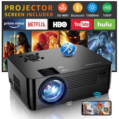 ROCONIA 5G WiFi Bluetooth Native 1080P Projector, 15000LM Full HD Movie Projector, LCD Technology 300" Display Support 4k Home Theater,(Projector Screen Included)