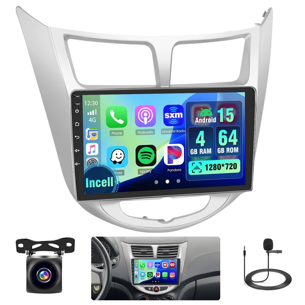 Hikity 8 Core 4+64G Android Car Stereo for Hyundai Accent 2010 2011 2012 2013 2014 2015 2016 Carplay Android Auto, 9 Inch 1280*720 IPS Touchscreen Car Radio GPS Navi WiFi Backup Camera Bluetooth DSP