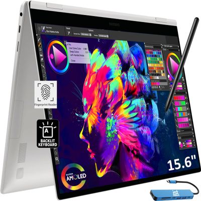 Samsung Galaxy Book Pro 360 2-in-1 Laptop for Creator, Photographer, Designer (15.6" FHD Touchscreen, Intel Core i7-1260P, 16GB RAM, 2TB SSD, Pen) Backlit, Fingerprint, IST Hub, Win 11 Pro, NP950QED