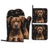CSGJMYGS Oven Mitts and Pot Holders Set of 4 Heat Resistant Oven Glove and Hot Pads Brown Dog Kitchen Oven Mittens Non-Slip Potholder for Cooking Baking Grilling view 1