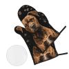 CSGJMYGS Oven Mitts and Pot Holders Set of 4 Heat Resistant Oven Glove and Hot Pads Brown Dog Kitchen Oven Mittens Non-Slip Potholder for Cooking Baking Grilling view 3
