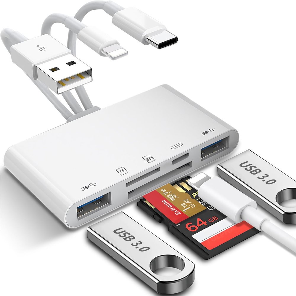 5-in-1 Memory Card Reader for iPhone, SD Card Reader USB C OTG Adapter with USB C to A Connector Micro SD/SD Dual Slots for iPhone/iPad/Galaxy/Android/Computer/Laptop/More