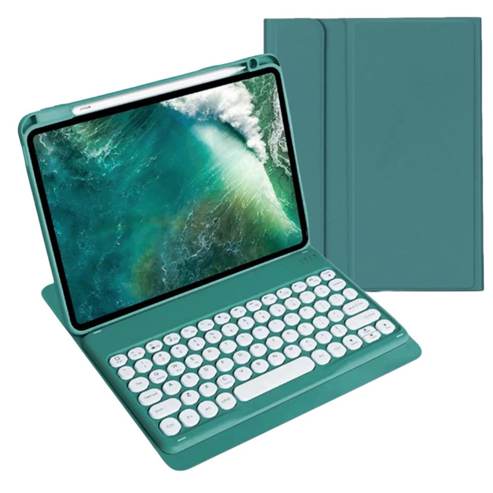 AnMengXinLing Keyboard Case for iPad 9th/8th/7th Generation/Air 3/Pro10.5,with Pencil Holder, Cute Candy Color Round Key Detachable Keyboard for iPad9/iPad8/iPad7, Teal