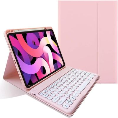 AnMengXinLing Keyboard Case for iPad Air 11 inch 2025(M3)/2024(M2)/Air 5/Air 4 with Pencil Holder, Cute Candy Color Round Key Detachable Keyboard aslo for iPad Pro 11 4th/3th/2nd/1st Gen, Pink