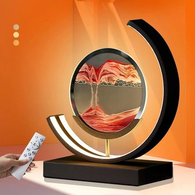 GeRRiT Table Lamp Moving Sand Art Lamp,3D Sand Art Liquid Motion Lamp 3 Colors Sand Light with Stand Relaxing Desktop Home Office Decor (Color : A)