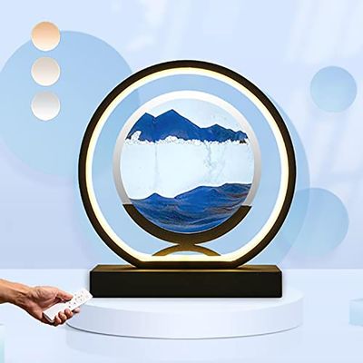 GeRRiT Table Lamp Moving Sand Art Lamp,3D Sand Art Liquid Motion Lamp 3 Colors Sand Light with Stand Relaxing Desktop Home Office Decor (Color : E)