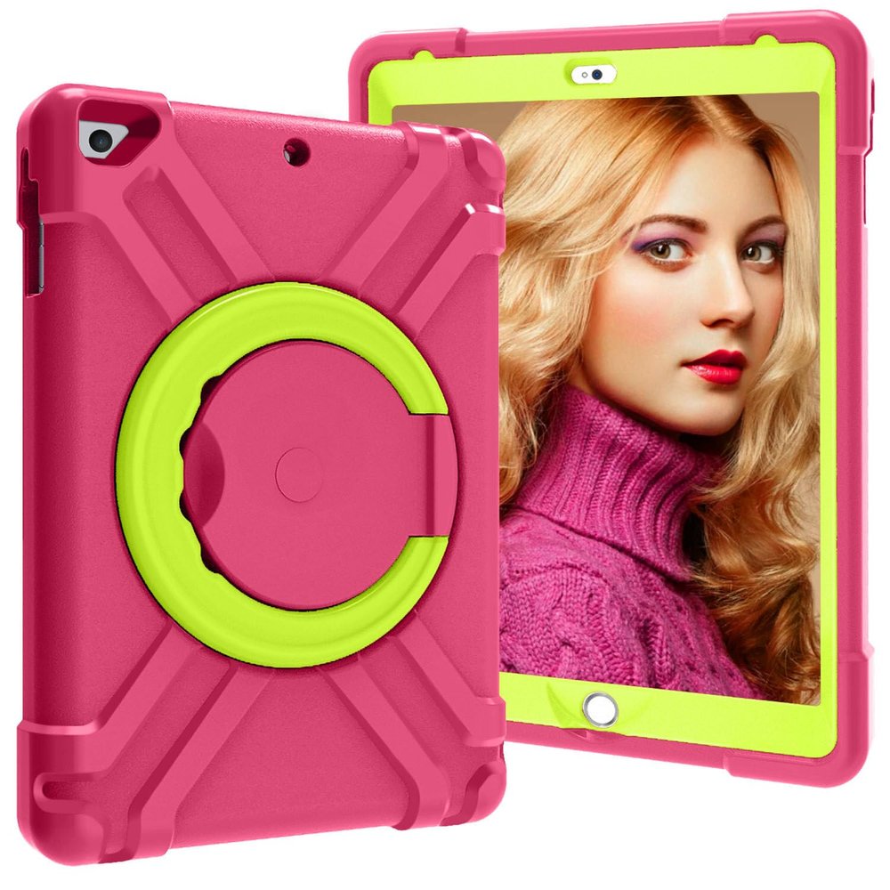 AKABEILA Compatible with Apple iPad 5 2017 9.7/iPad 6 2018 9.7 Tablet CaseRugged Kids Case with Stand Lightweight Shockproof Kids Friendly Tablet Cover Rose Red+Grass Green