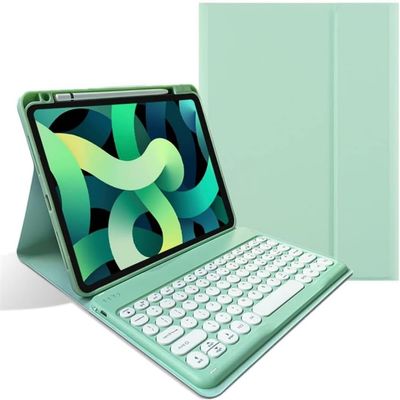AnMengXinLing Keyboard Case for iPad 9th/8th/7th Generation/Air 3/Pro10.5,with Pencil Holder, Cute Candy Color Round Key Detachable Keyboard for iPad9/iPad8/iPad7, Mint Green