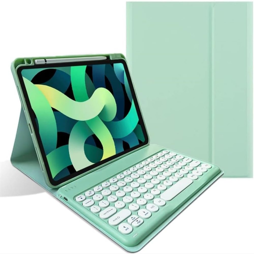 AnMengXinLing Keyboard Case for iPad 9th/8th/7th Generation/Air 3/Pro10.5,with Pencil Holder, Cute Candy Color Round Key Detachable Keyboard for iPad9/iPad8/iPad7, Mint Green