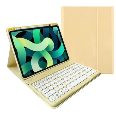 AnMengXinLing Keyboard Case for iPad Air 11 inch 2025(M3)/2024(M2)/Air 5/Air 4 with Pencil Holder, Cute Candy Color Round Key Detachable Keyboard aslo for iPad Pro 11 4th/3th/2nd/1st Gen,Yellow