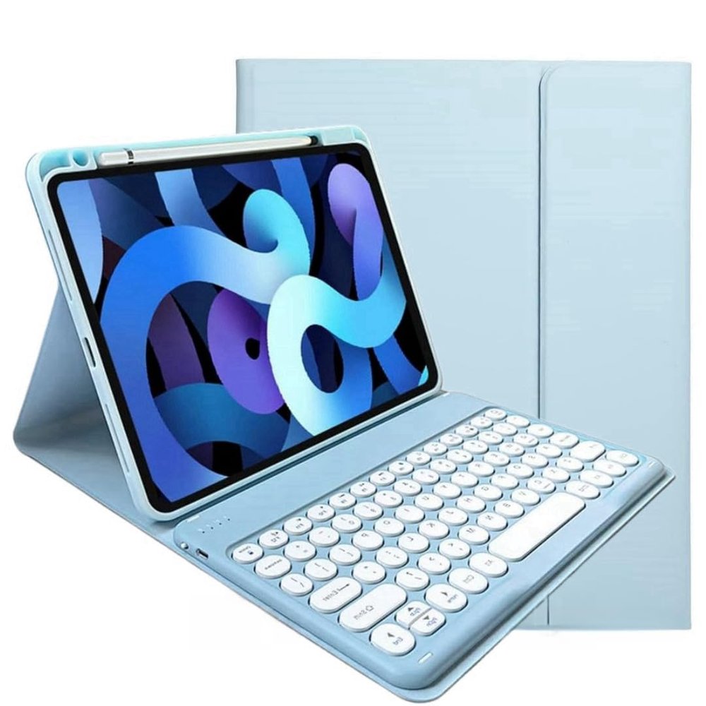 AnMengXinLing Keyboard Case for iPad Air 11 inch 2025(M3)/2024(M2)/Air 5/Air 4 with Pencil Holder, Cute Candy Color Round Key Detachable Keyboard aslo for iPad Pro 11 4th/3th/2nd/1st Gen,Blue