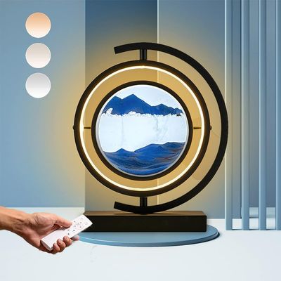 GeRRiT Table Lamp Moving Sand Art Lamp,3D Sand Art Liquid Motion Lamp 3 Colors Sand Light with Stand Relaxing Desktop Home Office Decor (Color : C)