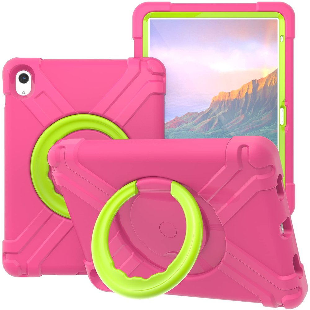 AKABEILA Compatible with Apple iPad Air 4 10.9/iPad Air 5 10.9 Tablet CaseRugged Kids Case with Stand Lightweight Shockproof Kids Friendly Tablet Cover Rose Red+Grass Green