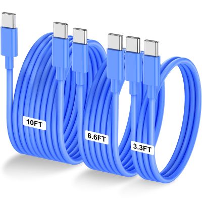 3-Pack Blue [3.3FT+6.6FT+10FT] 60W USB C to USB C Cable, Type C Fast Charging Cable for iPhone Air 17 16e 16 15 Pro Plus Pro Maxfor Galaxy S25, for iPad Pro/Air/mini, for MacBook Pro/Air and More