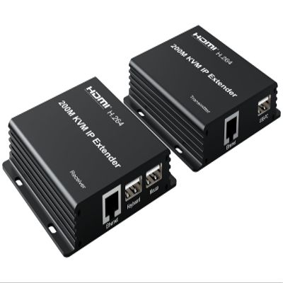 200M KVM IP Extender, Over RJ45 cat5e/6 1080P HDMI USB KVM Ethernet Extender one to Many by Gigabit Switch for PC DVR Loptop Support Mouse Keyboard Support Touch Screen Function (TX + RX)