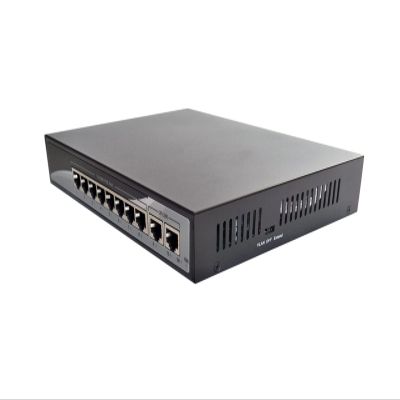 Full Fast Ethernet 8CH POE Switch 10/100M 250m Long Distance 150W DC 2 LAN RJ45 Uplink Ports Widely Adapted
