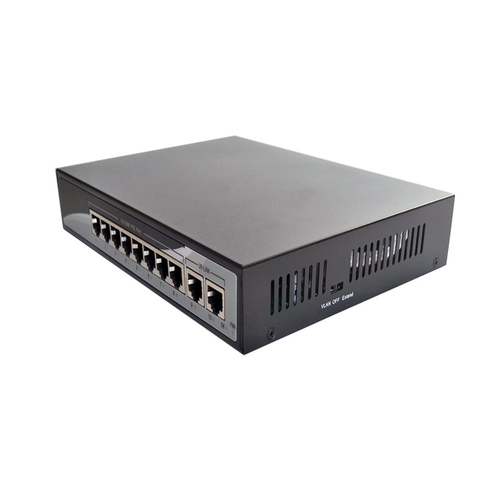 Full Fast Ethernet 8CH POE Switch 10/100M 250m Long Distance 150W DC 2 LAN RJ45 Uplink Ports Widely Adapted