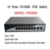Full Fast Ethernet 8CH POE Switch 10/100M 250m Long Distance 150W DC 2 LAN RJ45 Uplink Ports Widely Adapted view 2