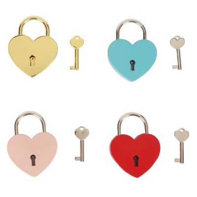 4 Heart Shaped Diary Locks with Keys, 4 Colors, Rust Prevention Padlocks for Luggage, Book, and Travel journals
