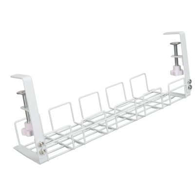 GOWENIC Under Desk Cable Management Tray, 15.9 in Steel Desk Cable Organizers, Wire Management Tray Cable Management Rack Strong Load Bearing for Office Worktop (White)