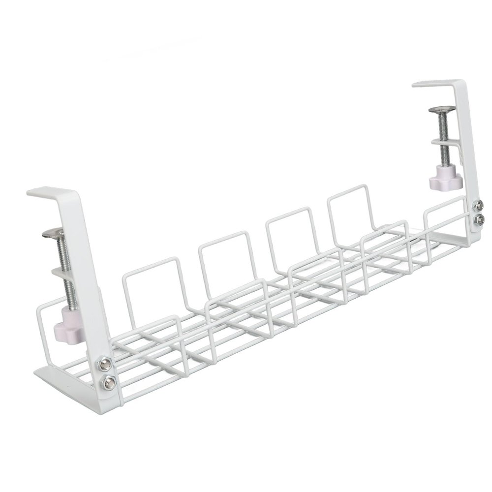 GOWENIC Under Desk Cable Management Tray, 15.9 in Steel Desk Cable Organizers, Wire Management Tray Cable Management Rack Strong Load Bearing for Office Worktop (White)