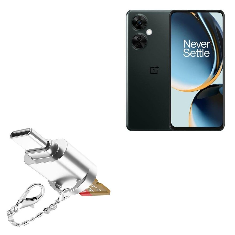 BoxWave Adapter Compatible with OnePlus Nord N30 SE - Micro SD Card miniReader, USB Type-C OTG Reader USB3.0 Adapter Keychain - Metallic Silver