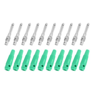 10Pcs 4mm 7Pin Banana Plug Copper 32A Male Plugs Stackable Sleeve Tight, Suitable for Speaker, TV, Computer, Efficient Connection with PVC Insulation (Green)